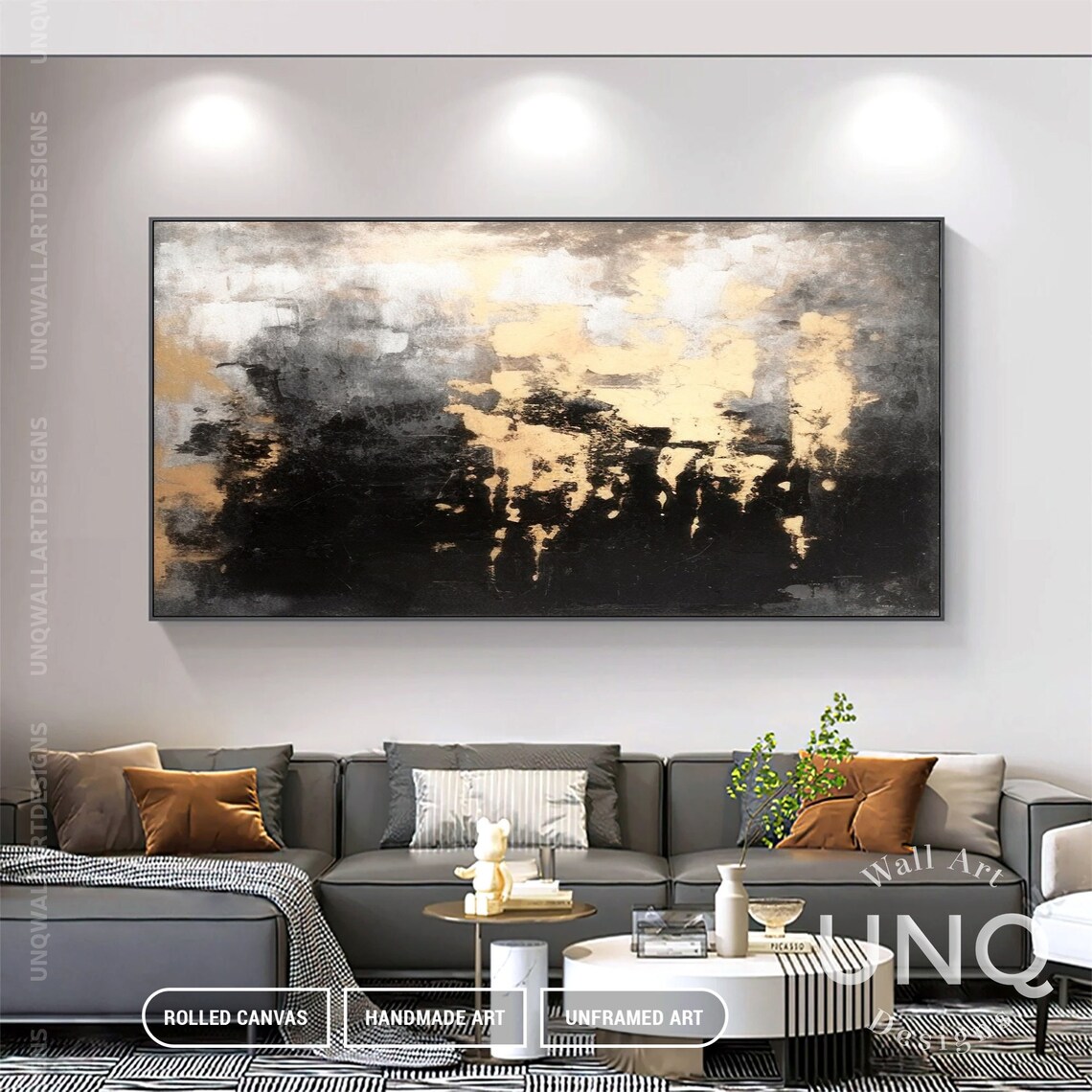 Gold Foil Abstract Art Print, Grey Black Texture - Image 6