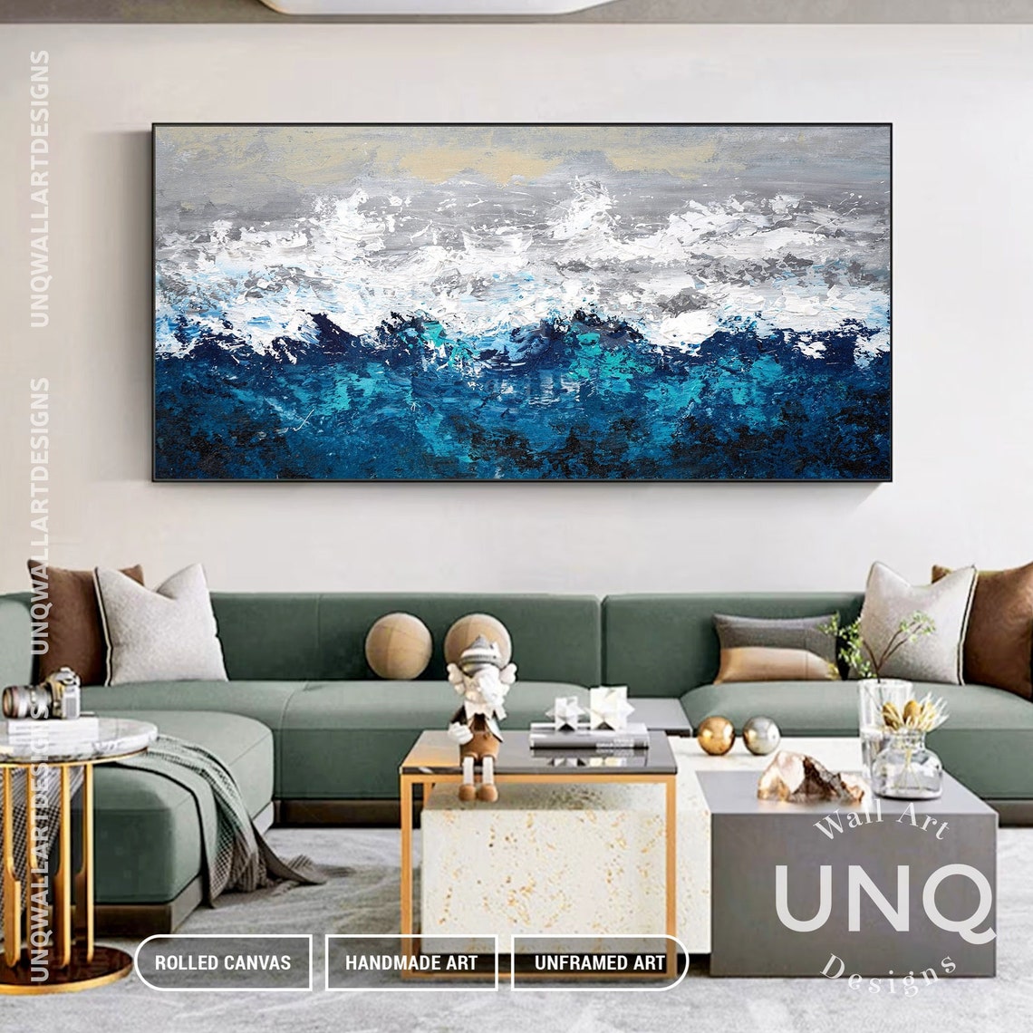 Deep Blue Ocean Waves Abstract Textured Impasto Seascape Art Poster - Image 5