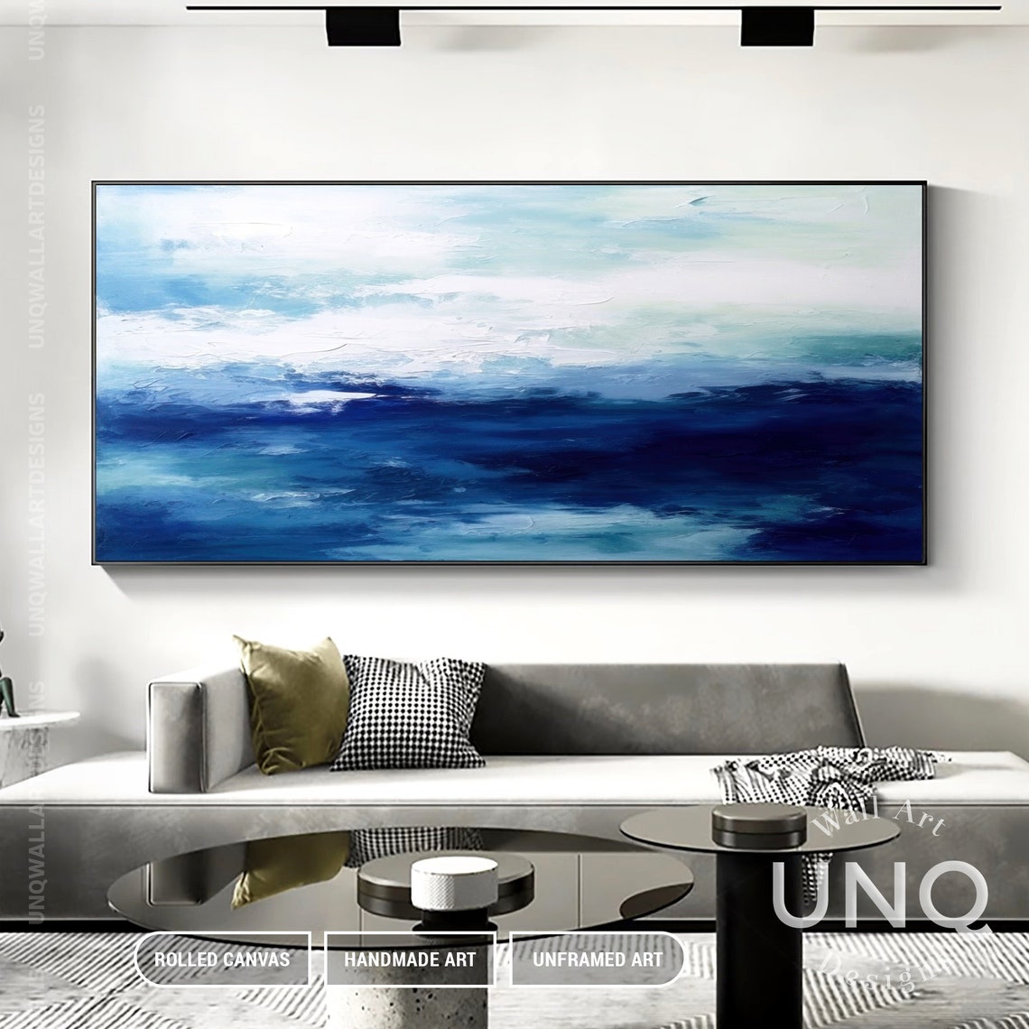 Deep Navy Blue Ocean Waves Textured Modern Abstract Sea Art Poster - Image 6