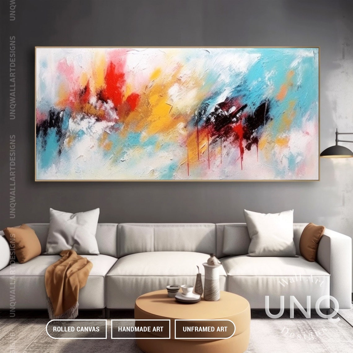 Fancy Colorful Abstract Art Red Blue Large Brush Strokes Painting On Modern Oversize Wall Decor Living Room Art Personalized Gift - Image 3
