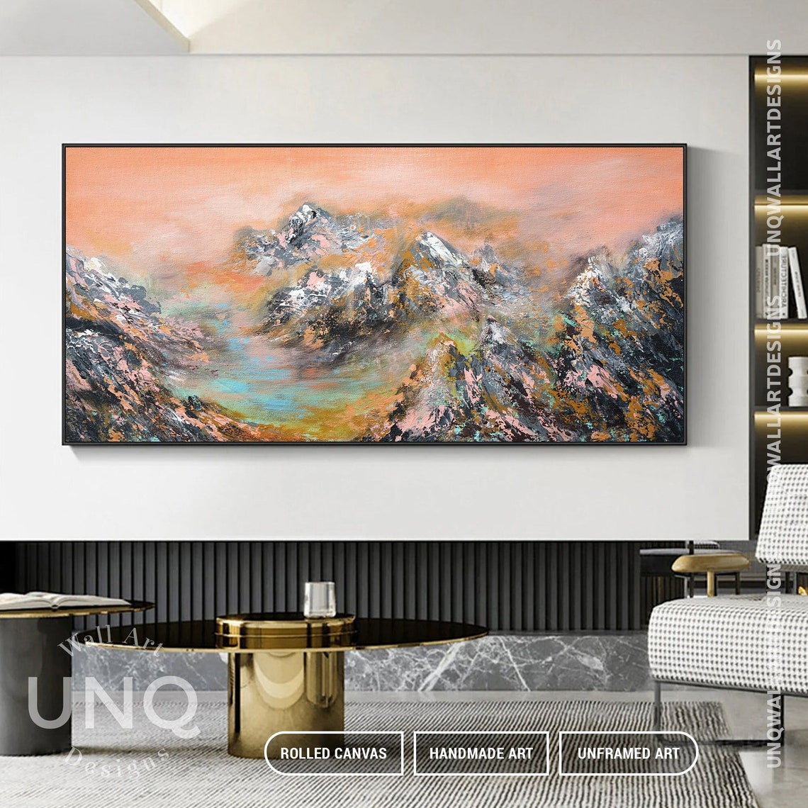 Abstract Colorful Mountain Painting Large Oil Acrylic Handmade Wall Art Minimalist Mountain Living Room Colorful Mountain On - Image 5