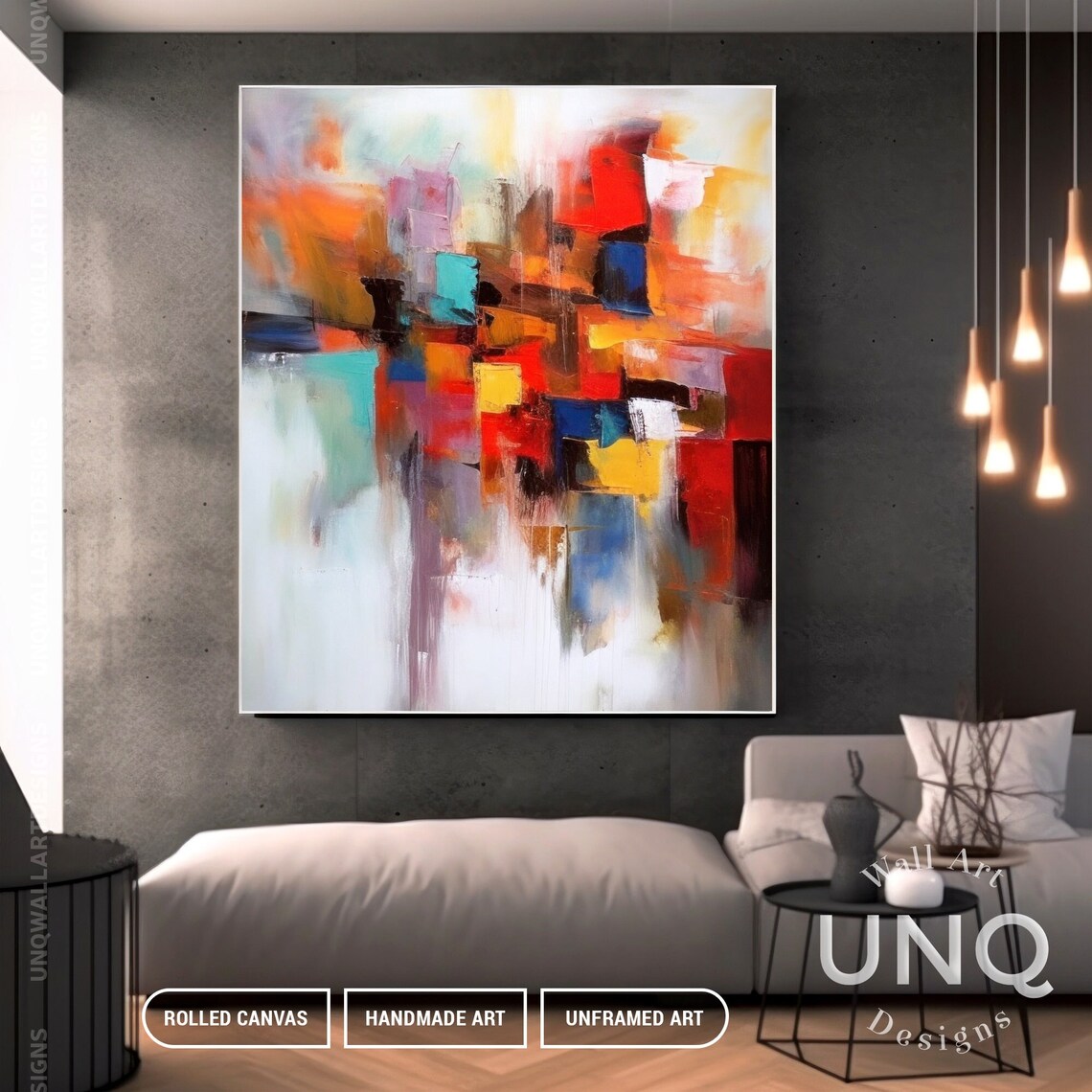 Red Orange Yellow And Blue Blocks Colorful Modern Abstract Art Poster - Image 3