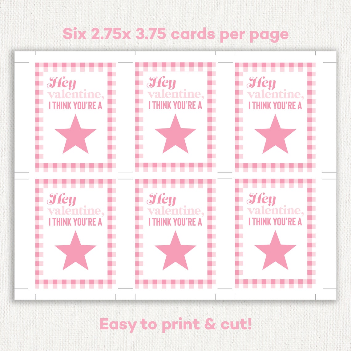 Hey Valentine I Think Youre a Star Pink Gingham Candy Card Poster - Image 2