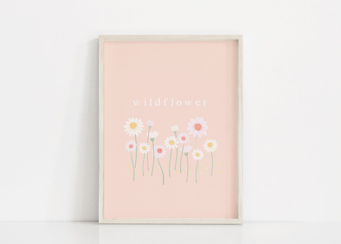 Wildflower Daisy Botanical Blush Pink Floral Watercolor Art Poster - Image 2
