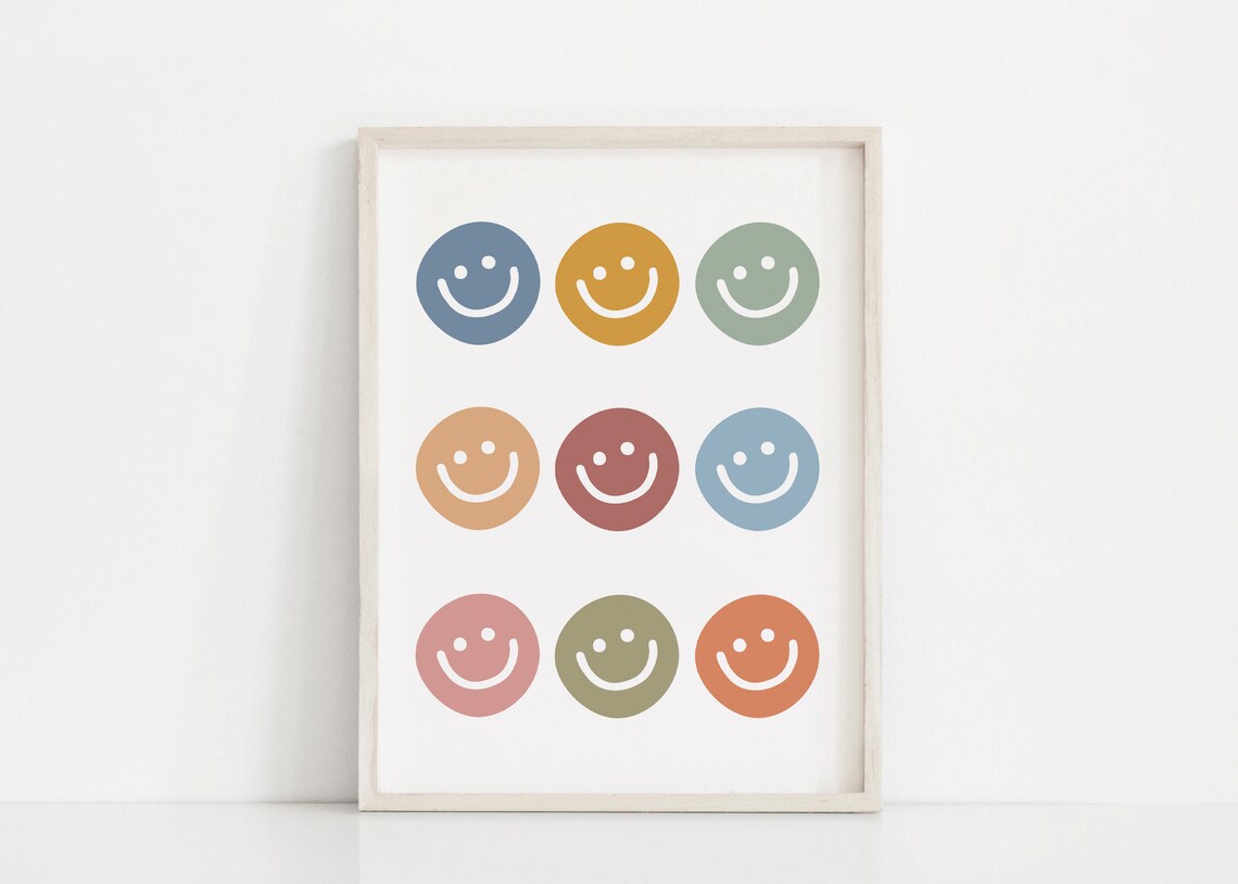 Smiley Face Print, Boho Kids Nursery Wall Art - Image 2