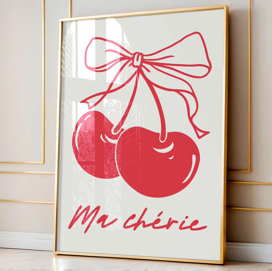 Ma Cherie Red Cherry Bow Coquette Girly Retro Dorm Wall Art Print - Image 3