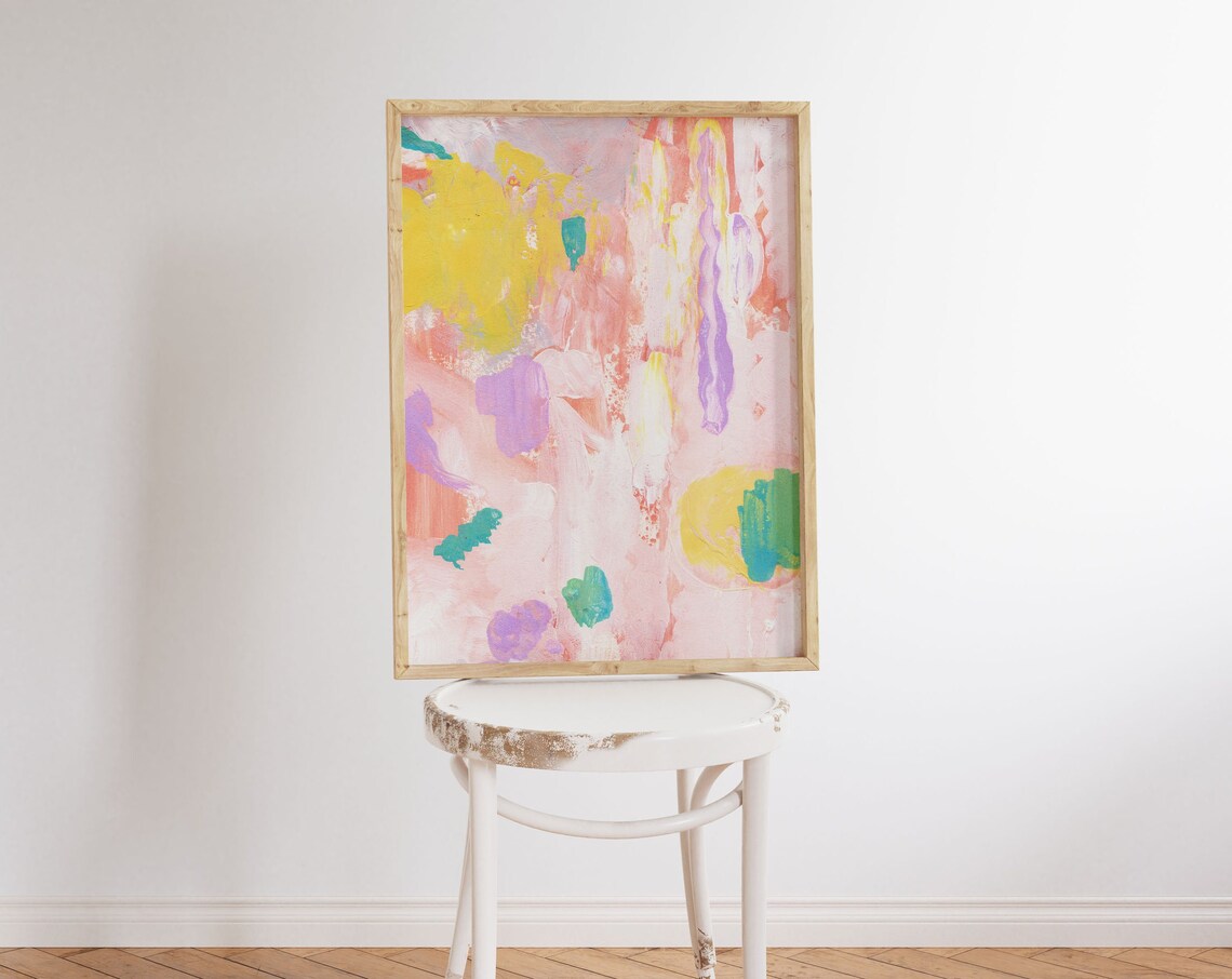 Abstract Oil Pastel Art Print Pink Blush Sunset