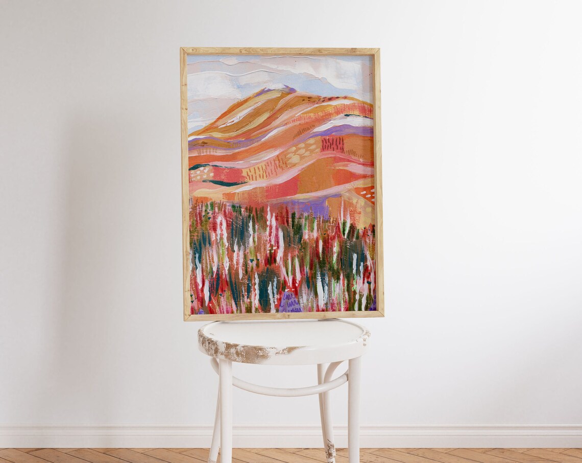 Abstract Mountain Art Print, Colorful Scenery