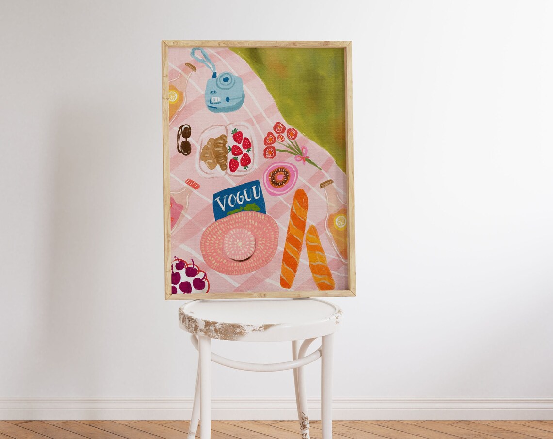 Picnic Food Illustration Art Print, Kitchen Decor