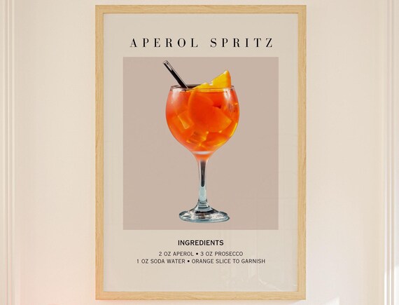 Aperol Spritz Art Print, Bar Cart Decor