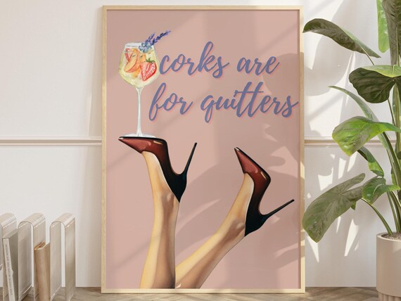Bottoms Up Art Print Red Boot Wall Bar Cart Femme Fatale Cherry Girl Nyc Dorm