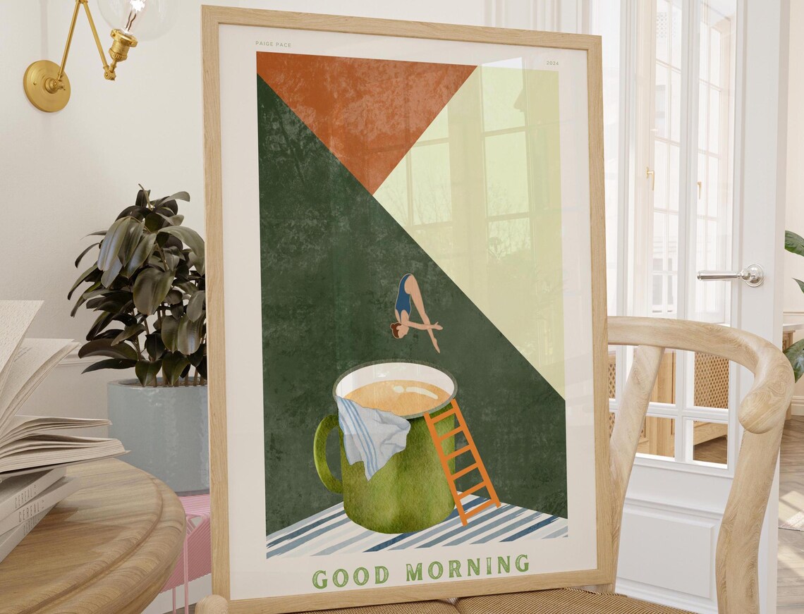 Coffee Diver, Retro Kitchen Art Print