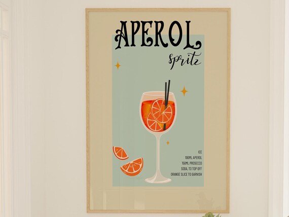 Retro Aperol Cocktail, Vintage Home Bar Decor