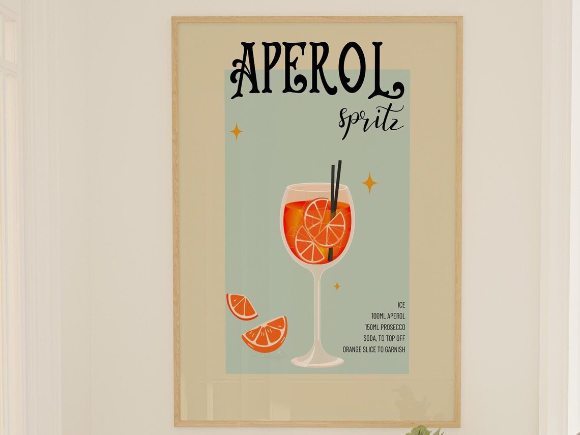 Retro Aperol Cocktail, Vintage Home Bar Decor