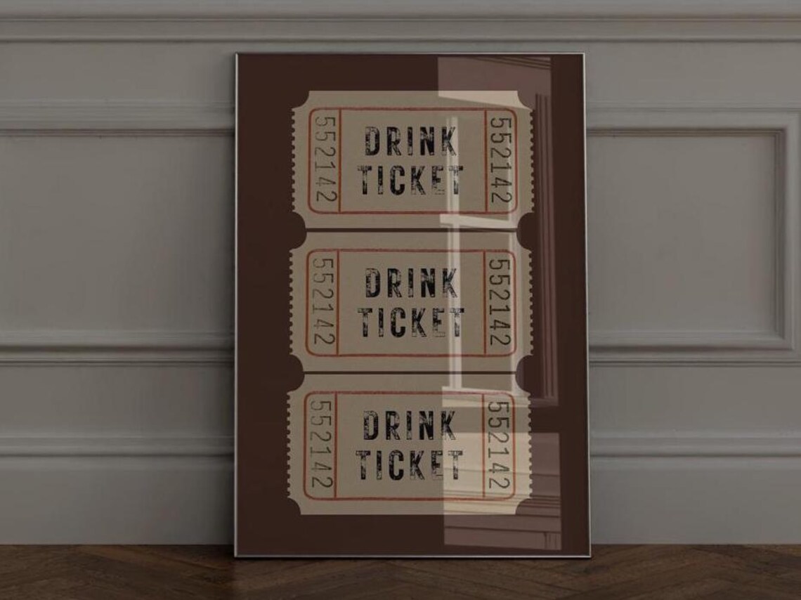 Vintage Drink Ticket Trio Chocolate Brown Retro Bar Cart Wall Poster - Image 2
