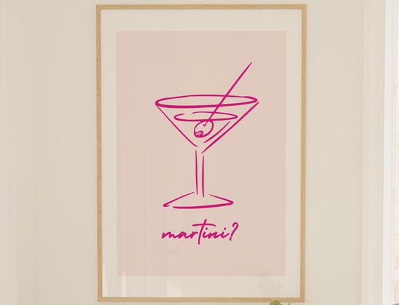 Pink Martini Glass Line Art Playful Martini Question Bar Poster