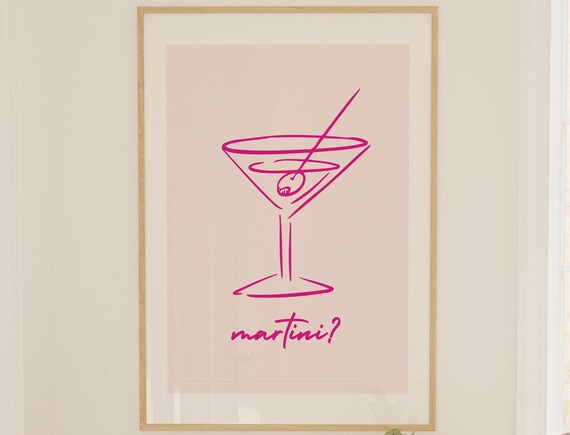 Print Bar Art Minimalist Cocktail Poster Purple Cart Wall Drinks Decor Simple Neutral