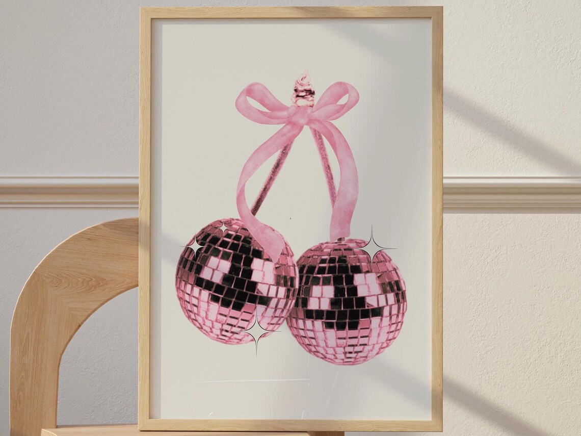 Disco Cherries, Retro Preppy Dorm Decor Art Print