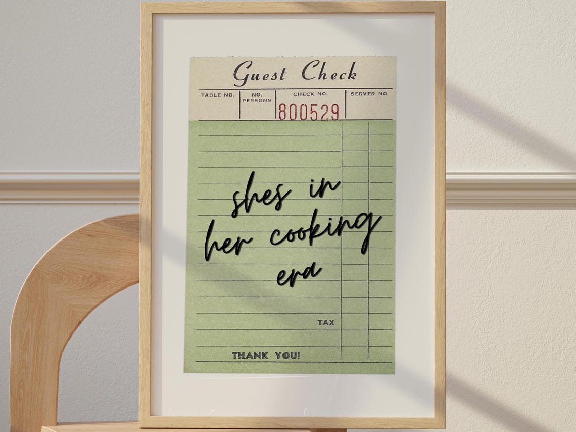 Shes In Her Cooking Era Retro Green Guest Check Kitchen Quote Poster