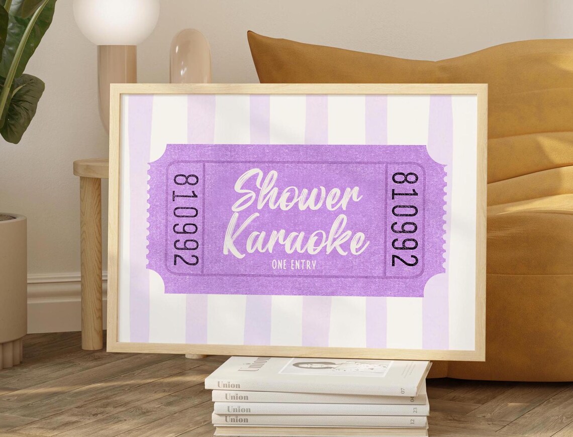 Shower Karaoke Ticket Print, Retro Bathroom Decor