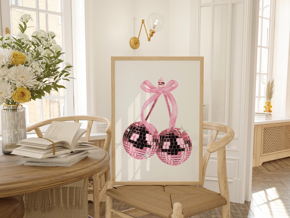 Disco Cherries, Retro Preppy Dorm Decor Art Print - Image 2