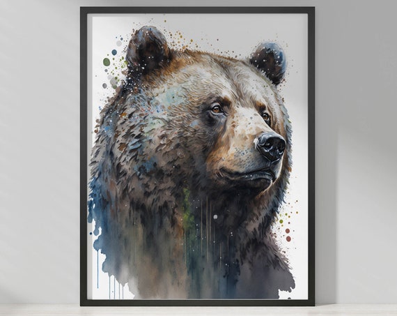 Grizzly Bear Watercolor Painting Bear Painting Bear Art Bear Poster Print Wall Decor Bear Artwork Bear Wall Art Home Decor Large Wall Art