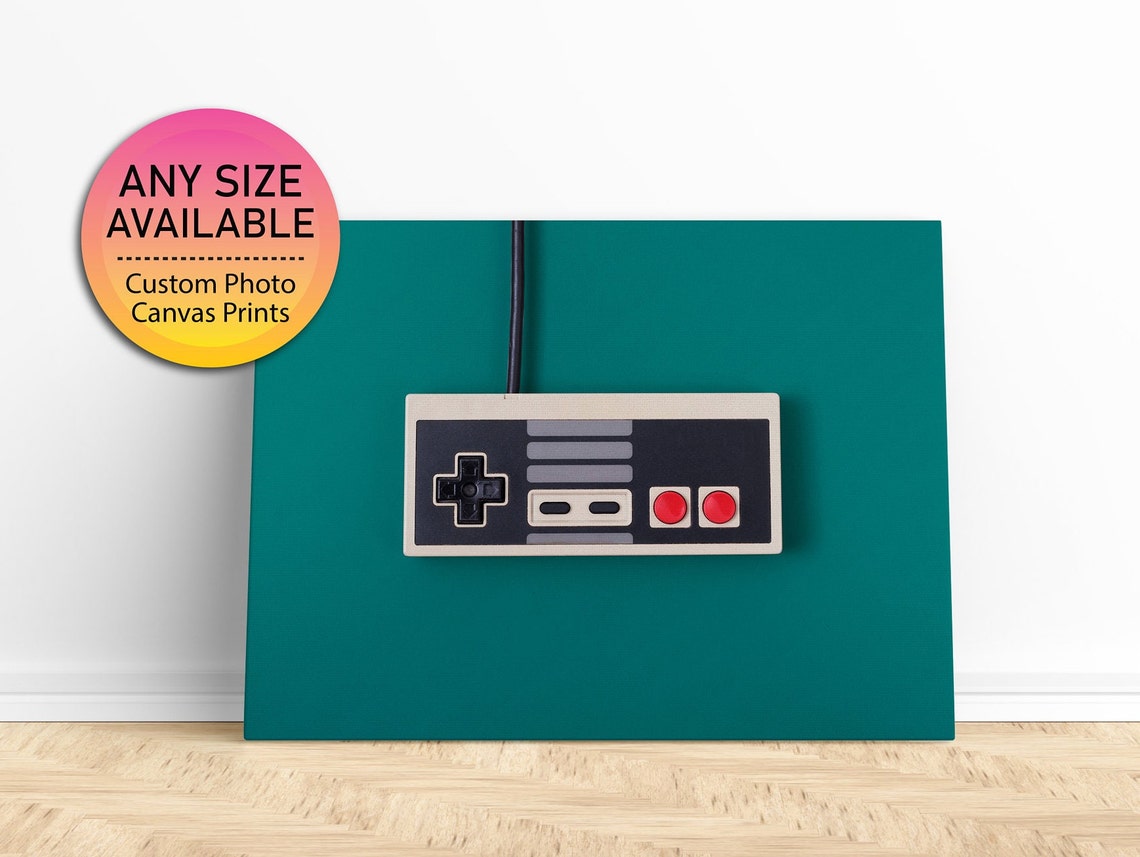 Retro NES Style Video Game Controller Art on Deep Teal Poster