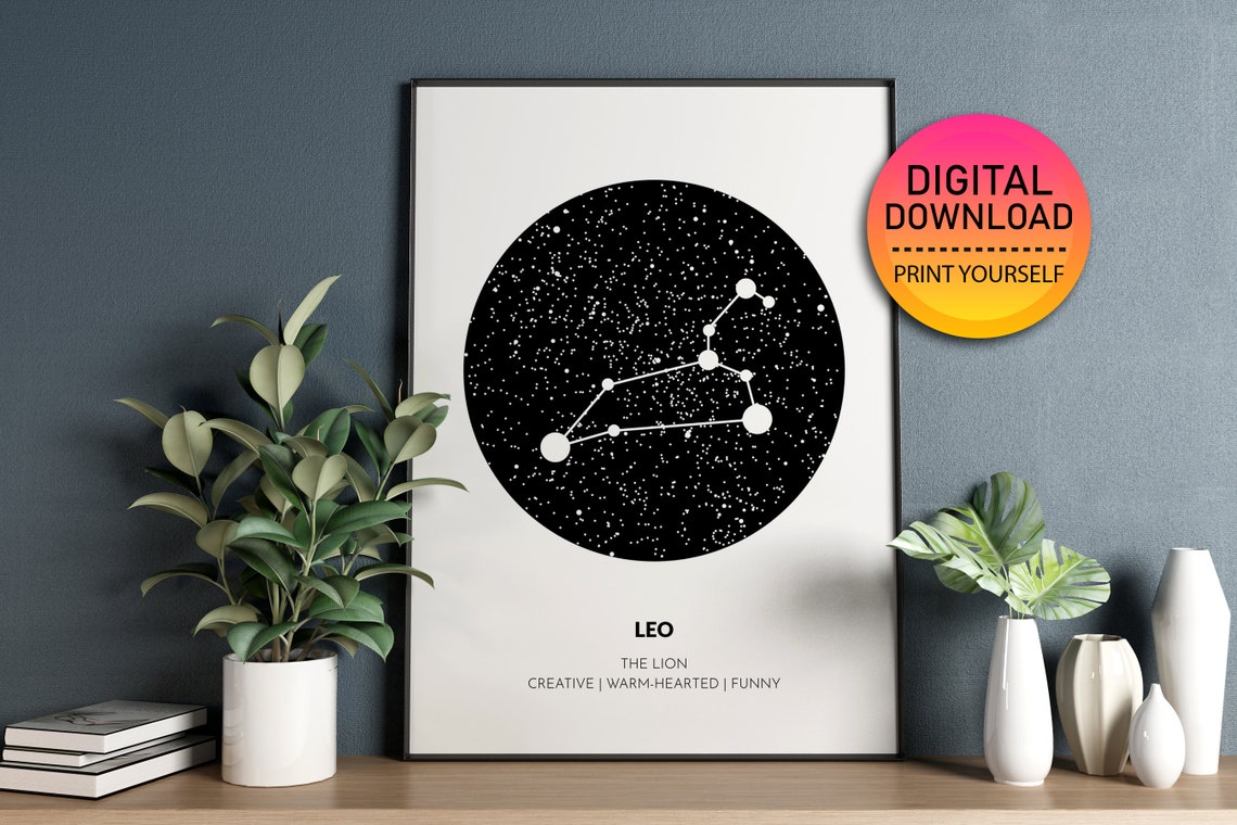 Leo Constellation Star Map Minimalist Zodiac Astrology Poster