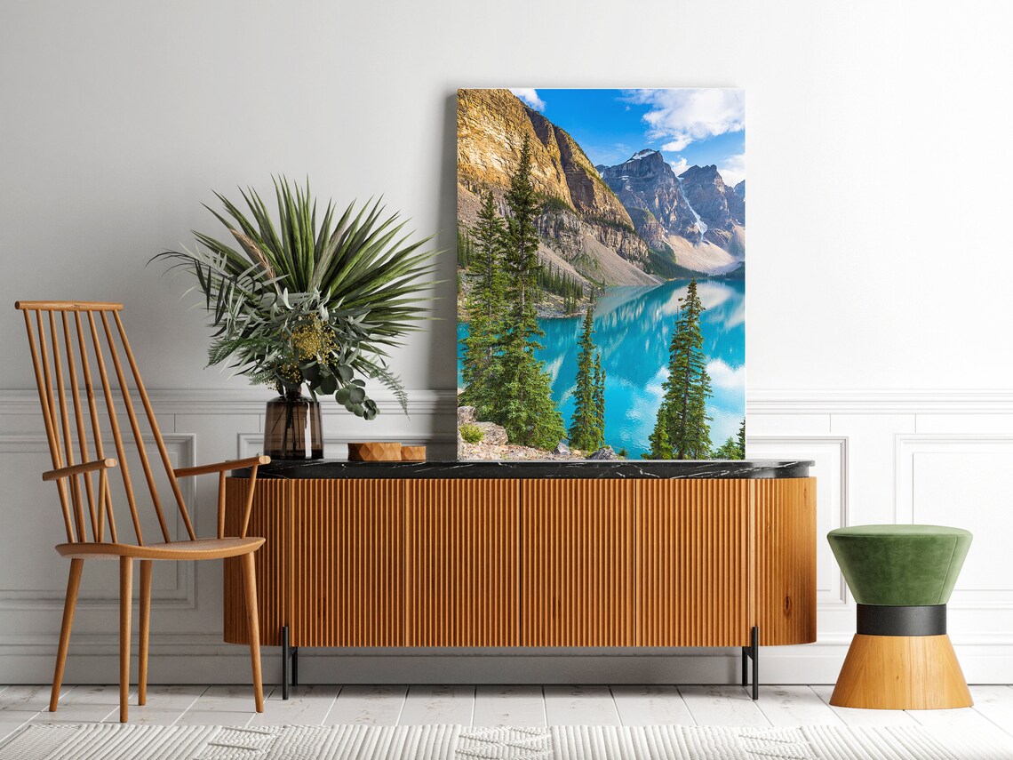 Moraine Lake Shoreline Poster Banff Canada Pines Turquoise Water Vista - Image 2