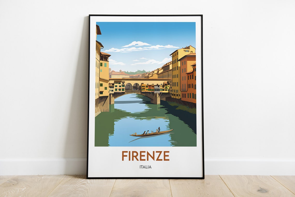 Firenze Italia Ponte Vecchio Arno River Minimalist Travel Poster