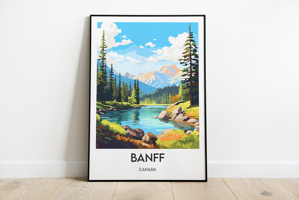 Banff Mountain Lake Pines Rockies Canada Nature Travel Poster
