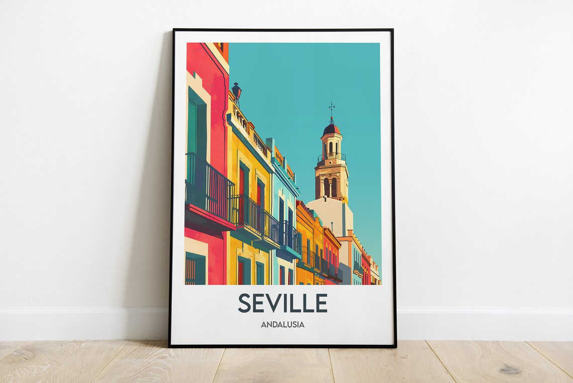 Seville Andalusia Spain Colorful Old Town Street Scene Poster