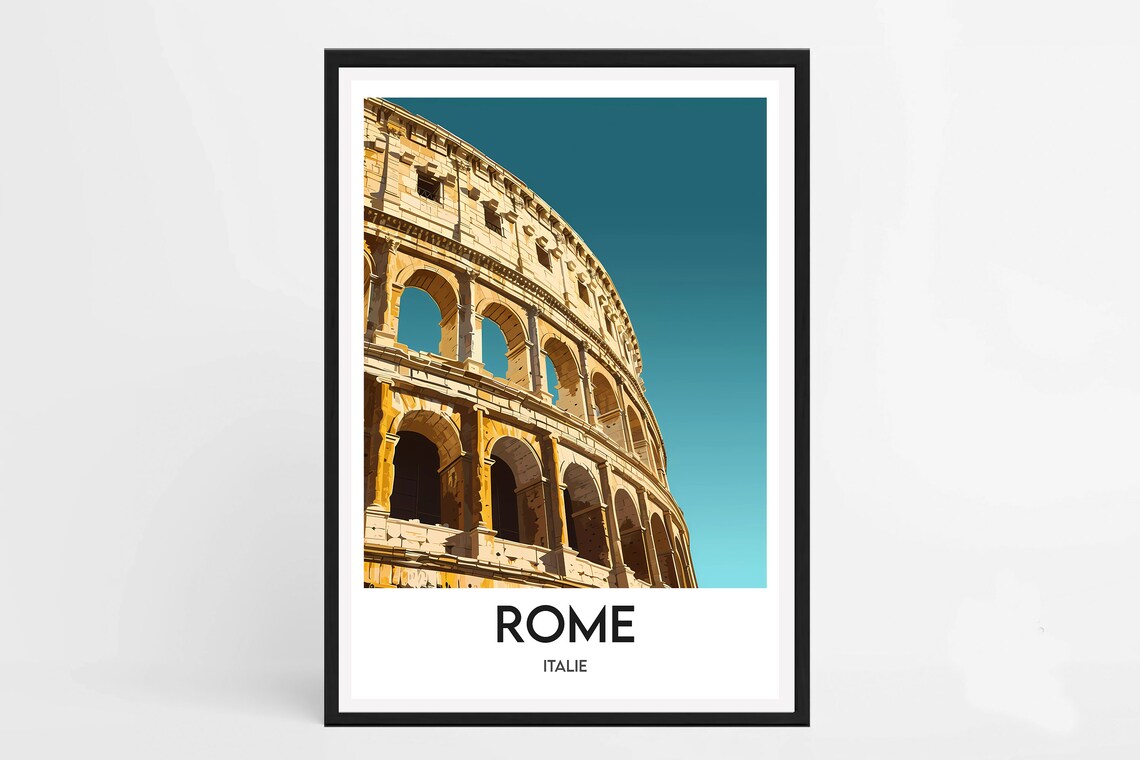 Rome Italy Grand Ancient Colosseum Landmark Vintage Travel Poster