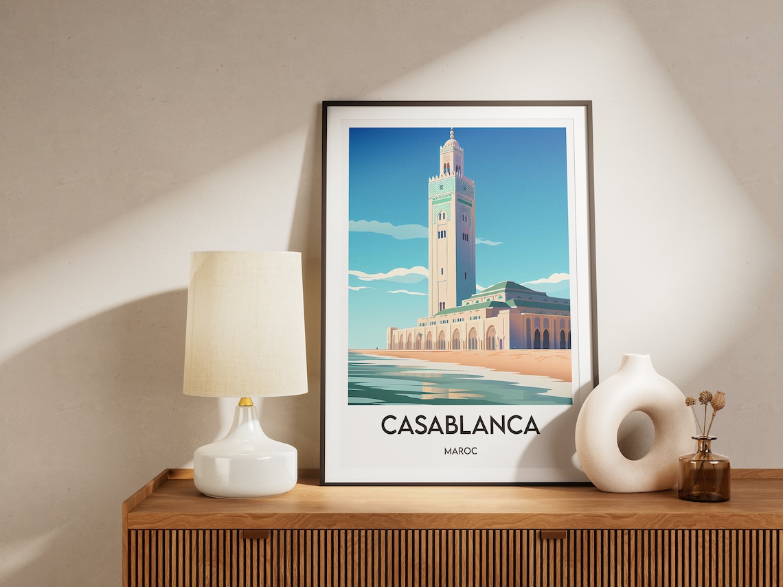 Casablanca Hassan II Mosque Minaret Morocco Travel Poster Art - Image 2