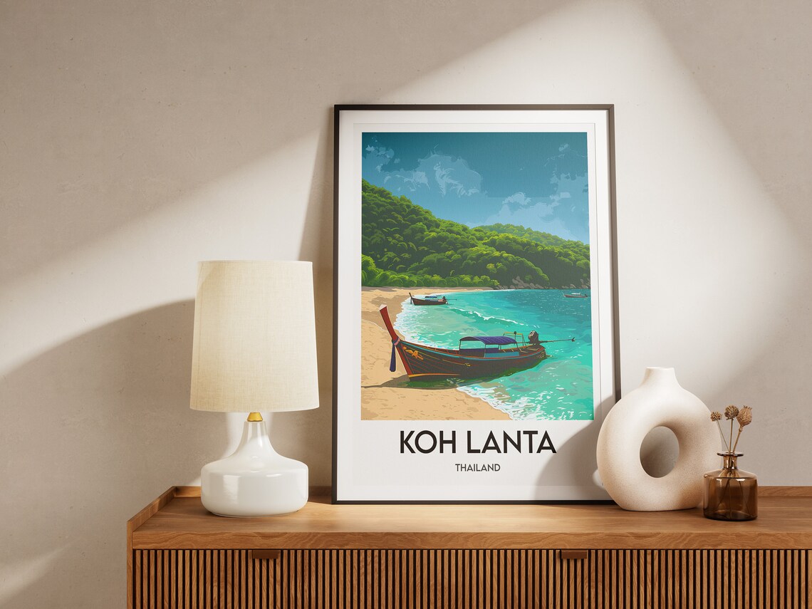 Koh Lanta Longtail Boat Beach Jungle Island Thailand Travel Poster - Image 2