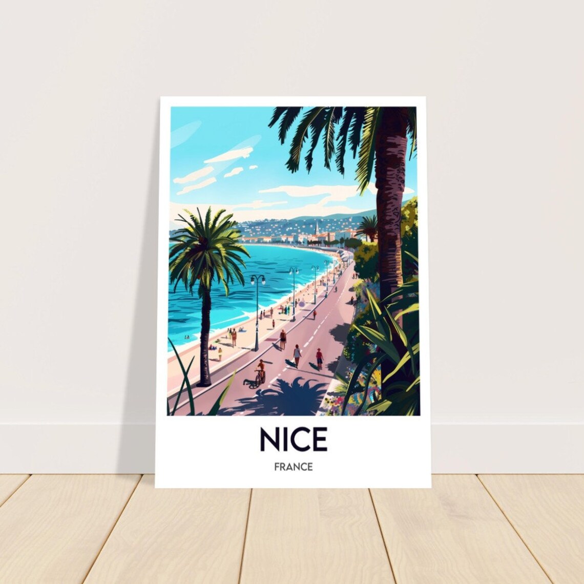 Nice France Palm Lined Promenade Azure Blue Bay Classic Poster - Image 2