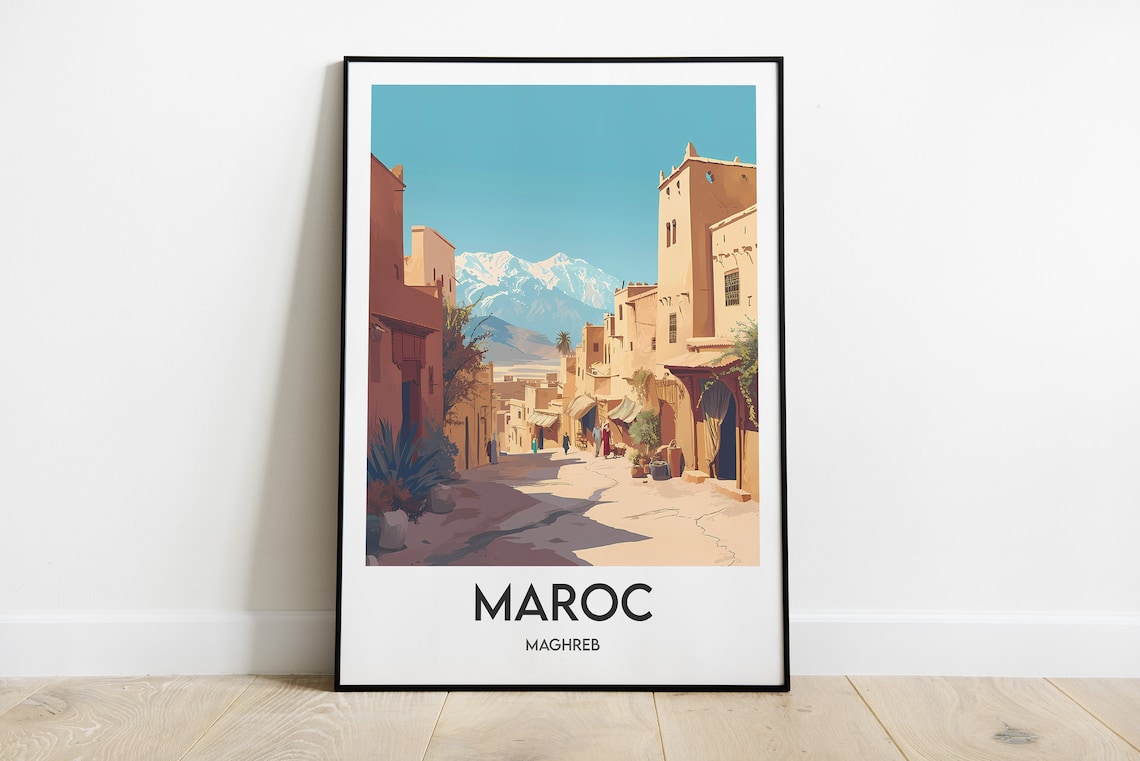 Maroc Maghreb Old Town Street Scene Scenic Vintage Travel Poster