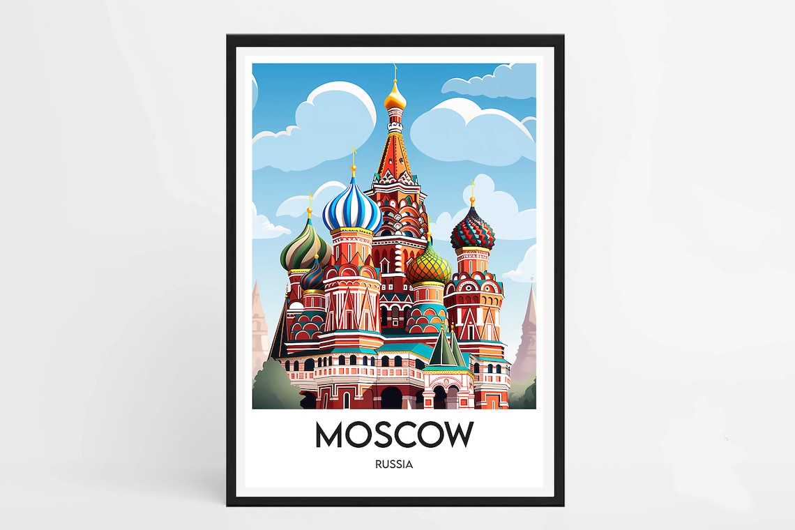 Moscow Russia St Basil Cathedral Colorful Onion Domes Travel Poster