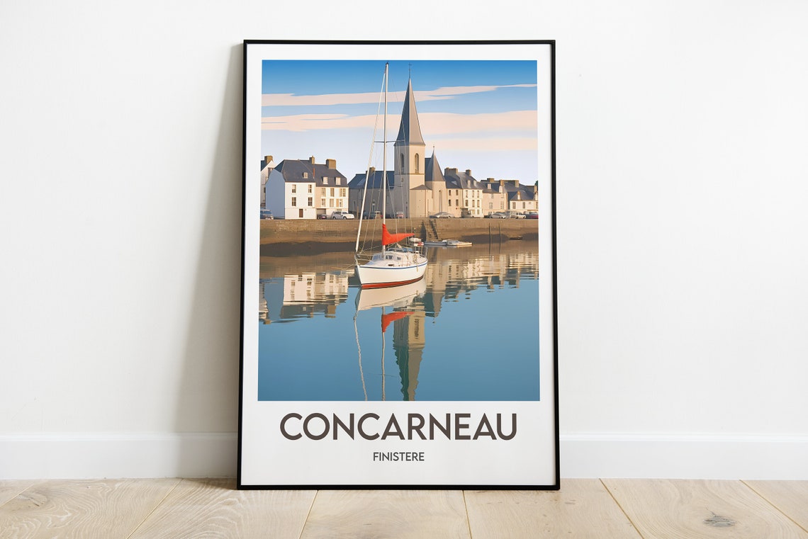Concarneau Finistere Sailboat Harbor Reflection Travel Poster