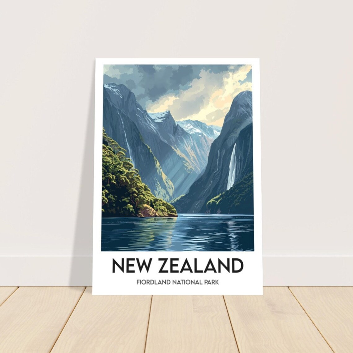 New Zealand Travel Poster, Fiordland National Park Art Print - Image 2