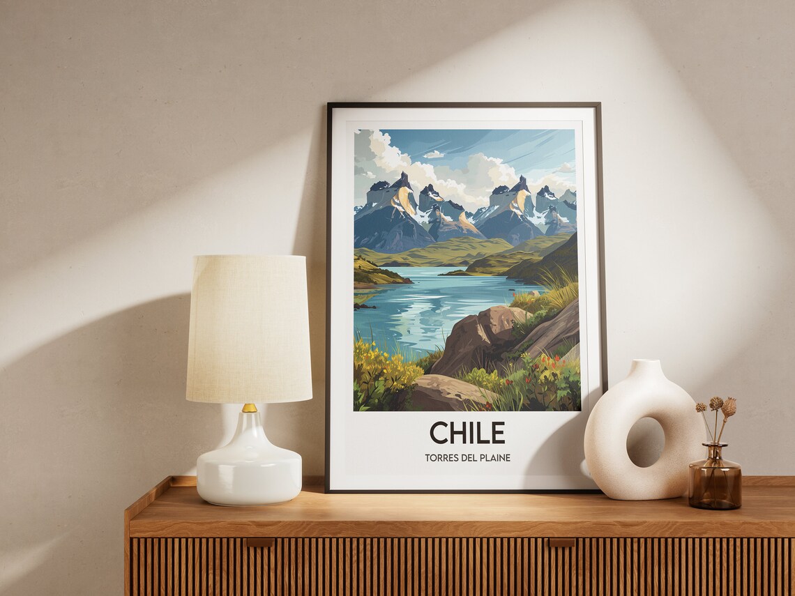 Chile Torres Del Paine Alpine Lake Panorama Illustration Travel Poster - Image 2