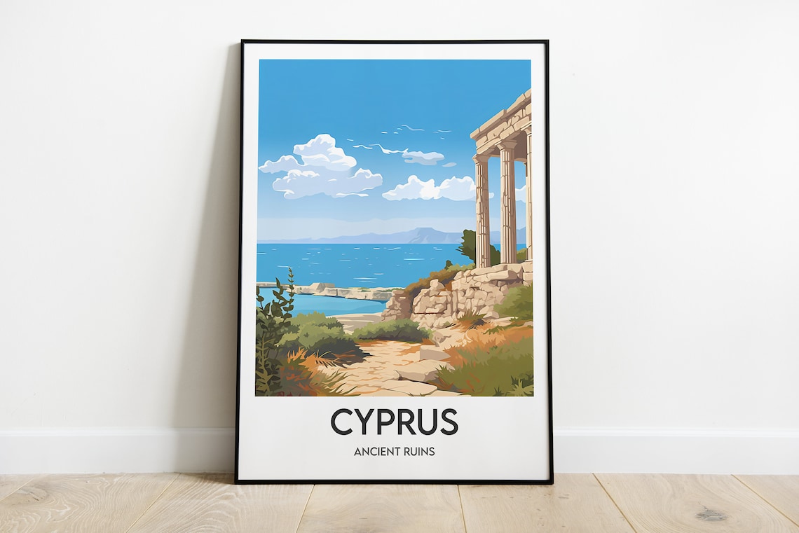 Cyprus Travel Poster Illustration, Europe Art Print