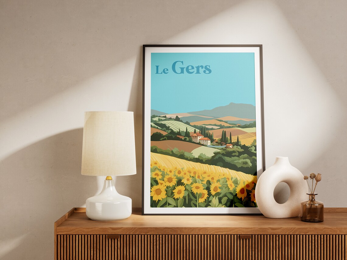 Le Gers France Sunflower Fields Farmhouse Minimalist Travel Poster - Image 2