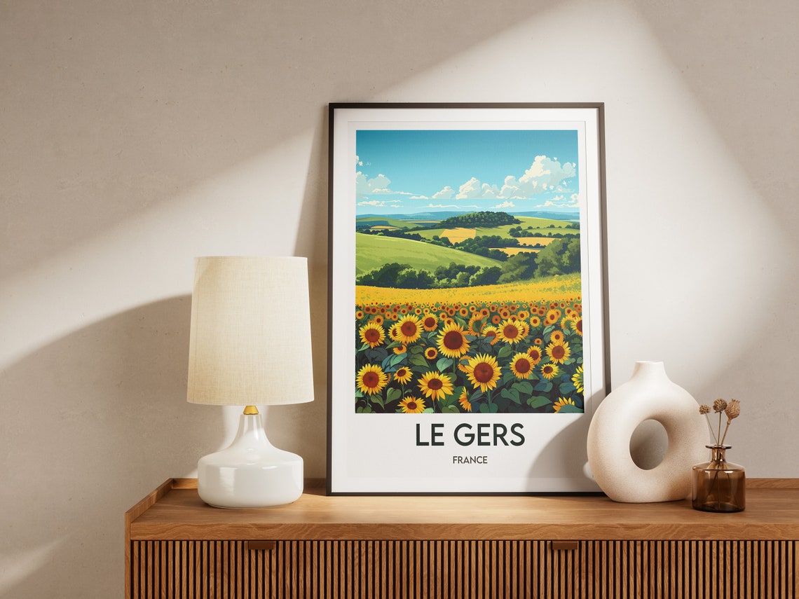 Le Gers France Sunflower Fields Under Blue Summer Sky Poster - Image 2