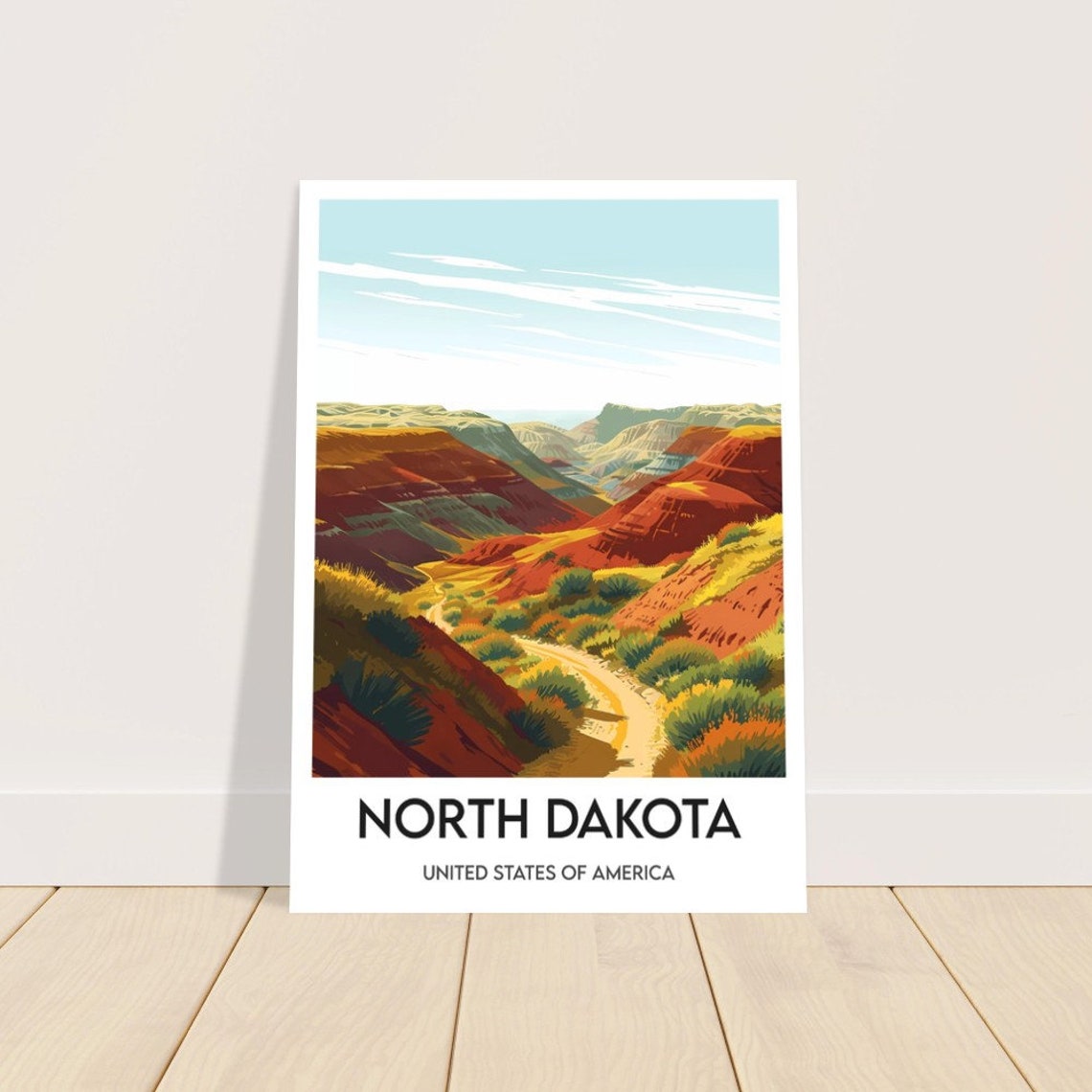 North Dakota Red Rock Canyon Winding Road Illustration Travel Poster - Image 2