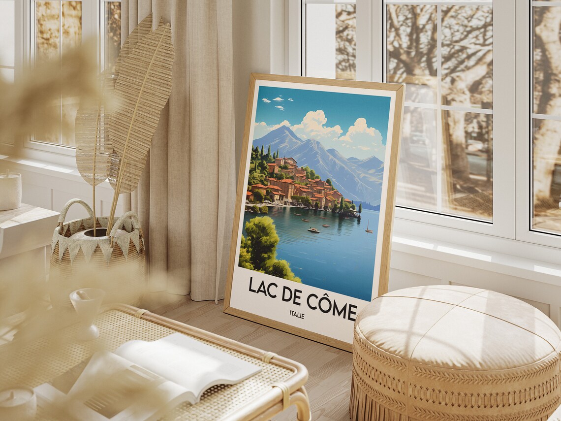 Lake Como Italy Travel Poster, Europe Illustration - Image 2