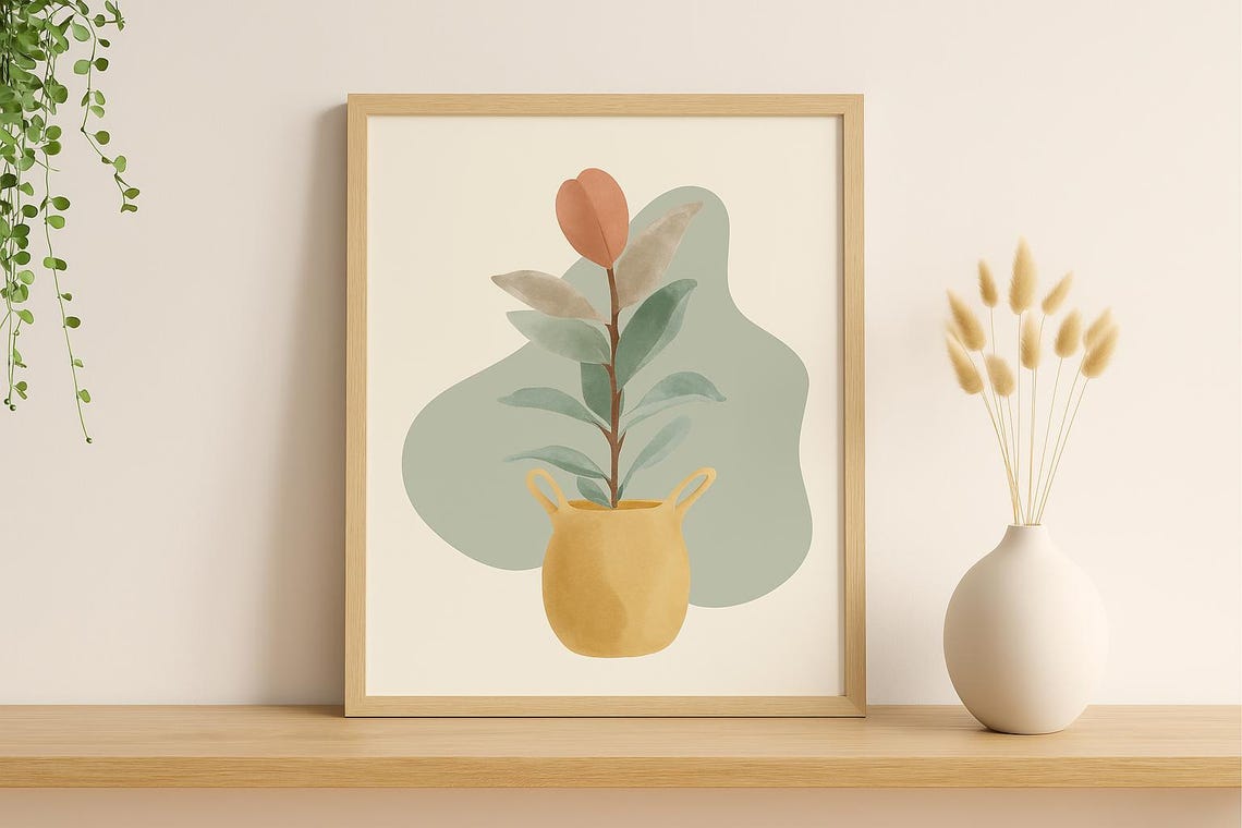 Boho Botanical Print Minimalist Watercolor Plant Poster