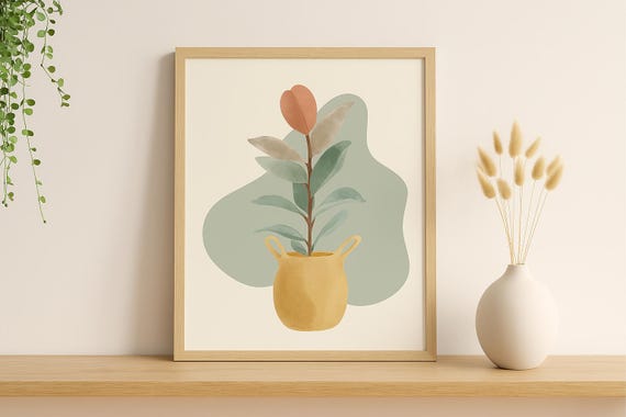 Boho Botanical Print Minimalist Watercolor Plant Poster