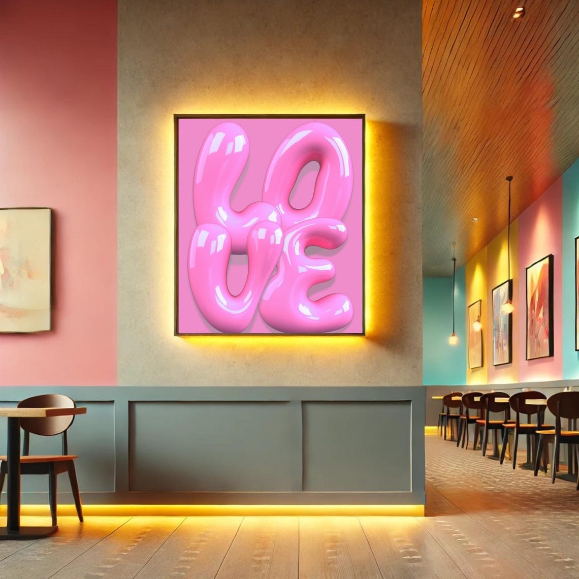 Pink 3D Bubble Love Balloon Letters Modern Valentine Decor Wall Art