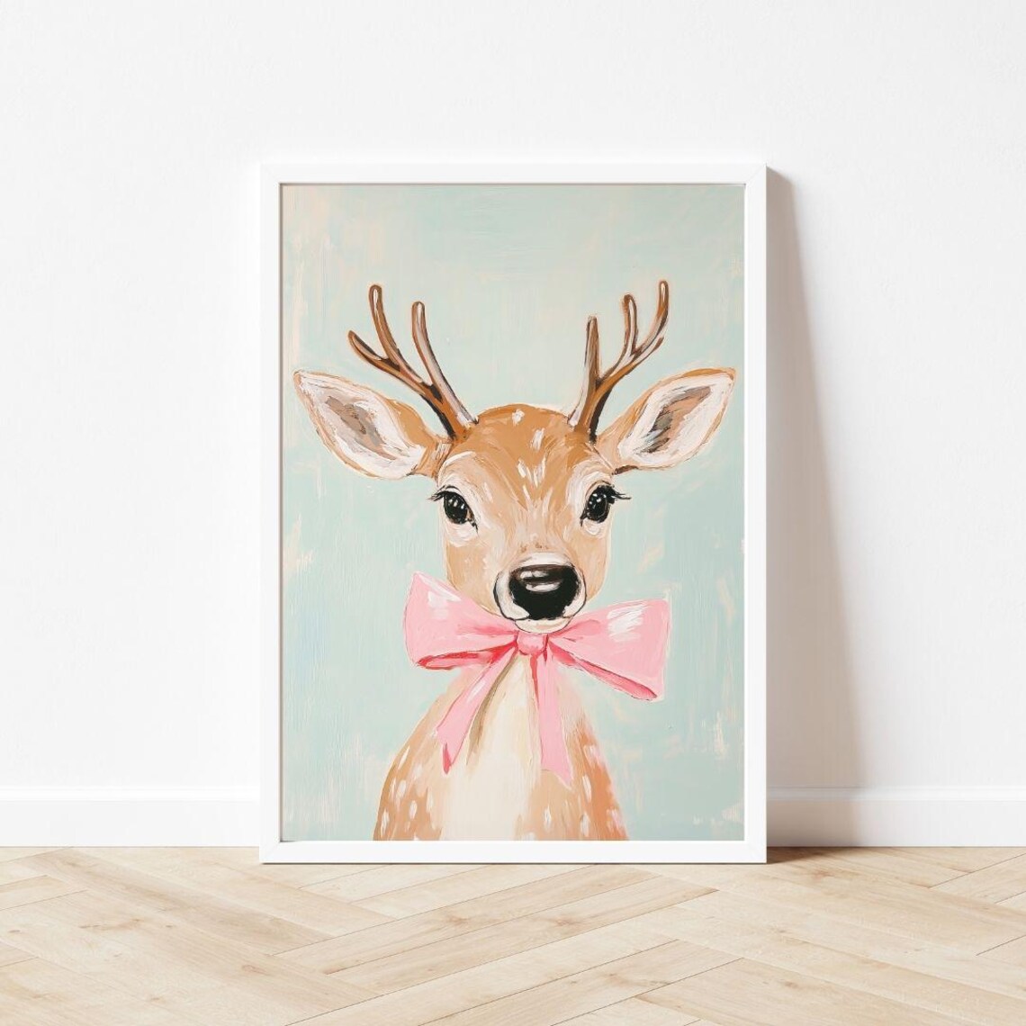 Girly Reindeer With Pink Bow, Pastel Christmas Art Print - Image 3